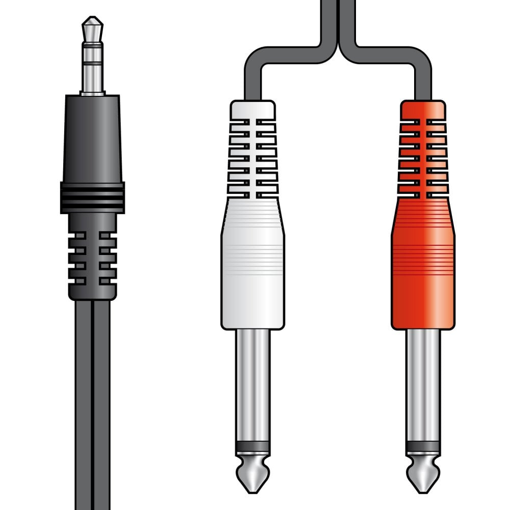 AV Link 3.5mm Stereo Plug to 2 x 6.3mm Mono Plugs Lead