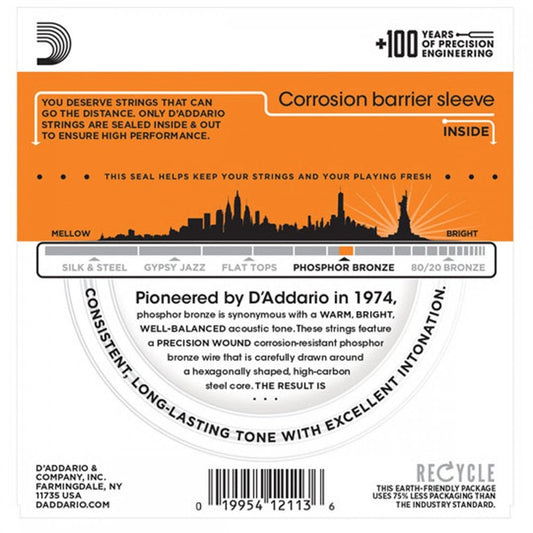 D'Addario EJ15 Phosphor Bronze Acoustic Guitar Strings, Extra Light, 10-47, 3 Sets