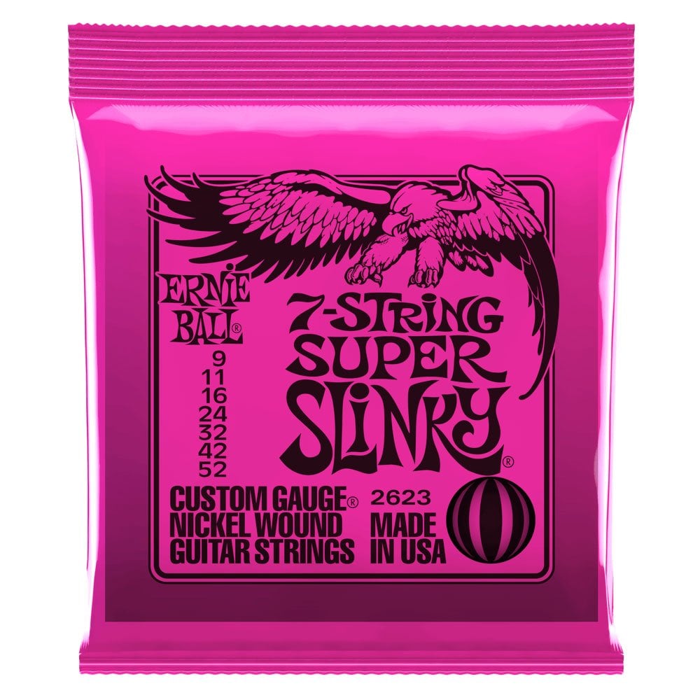 Ernie Ball Super Slinky 7-String Nickel Wound Electric Guitar Strings, 09-52