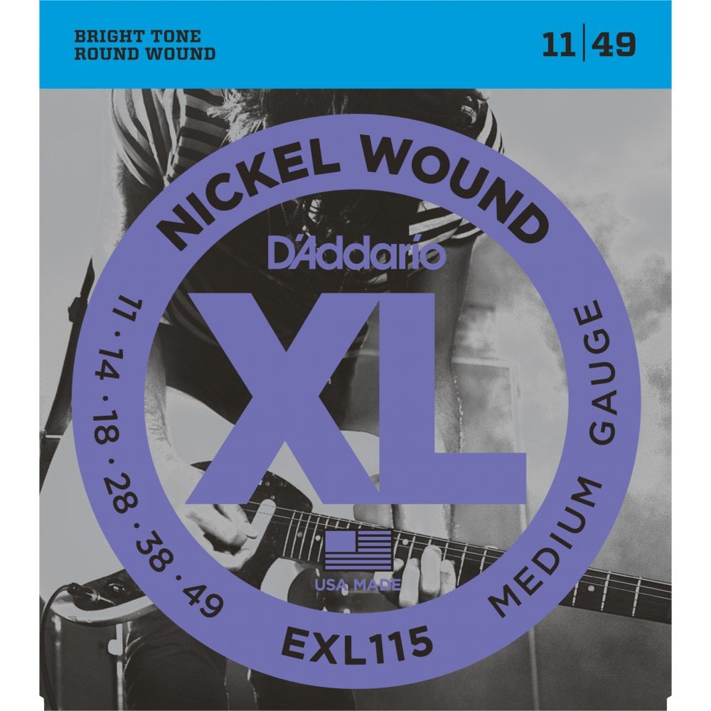 D'Addario EXL115 Nickel Wound Electric Guitar Strings, Medium/Blues-Jazz Rock, 11-49