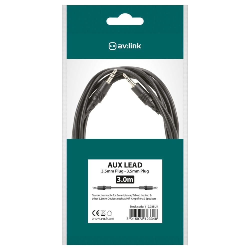 AV:Link 3m 3.5mm Stereo Plug to 3.5mm Stereo Plug Lead