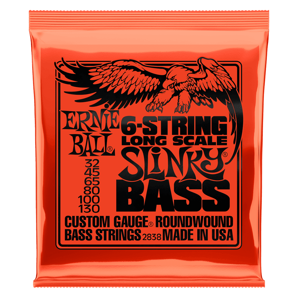 Ernie Ball 2838 Slinky Long Scale 6-String Nickel Wound Electric Bass Strings 32-130 Gauge