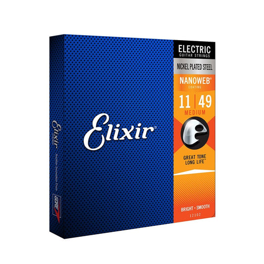 Elixir 12102 Nickel Plated Steel with Nanoweb Coating Electric Guitar Strings, 11-49