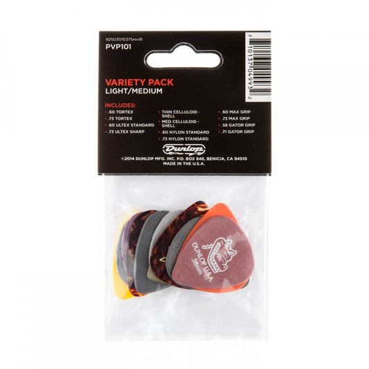Dunlop PVP101 Guitar Pick Variety Pack Light/Medium, 12 Pack
