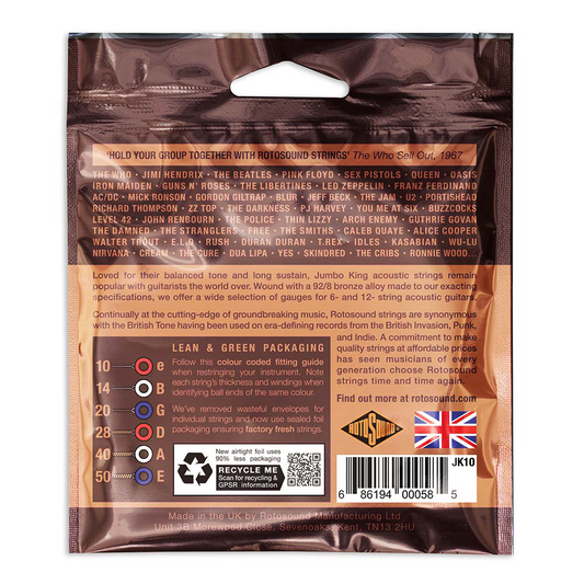 Rotosound Jumbo King JK10 Extra Light Acoustic Strings, 10-50