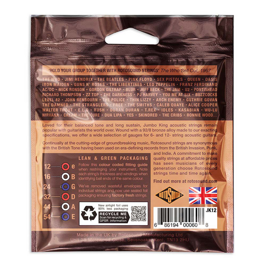 Rotosound Jumbo King JK12 Medium Light Acoustic Strings, 12-54