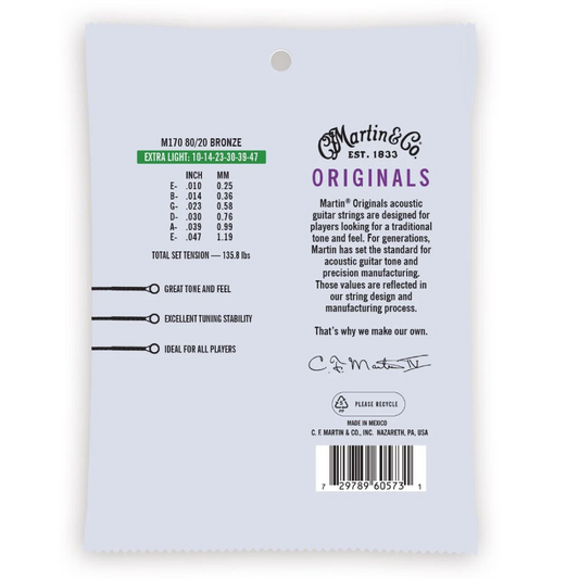 Martin M170 80/20 Bronze Acoustic Guitar Strings 10-47