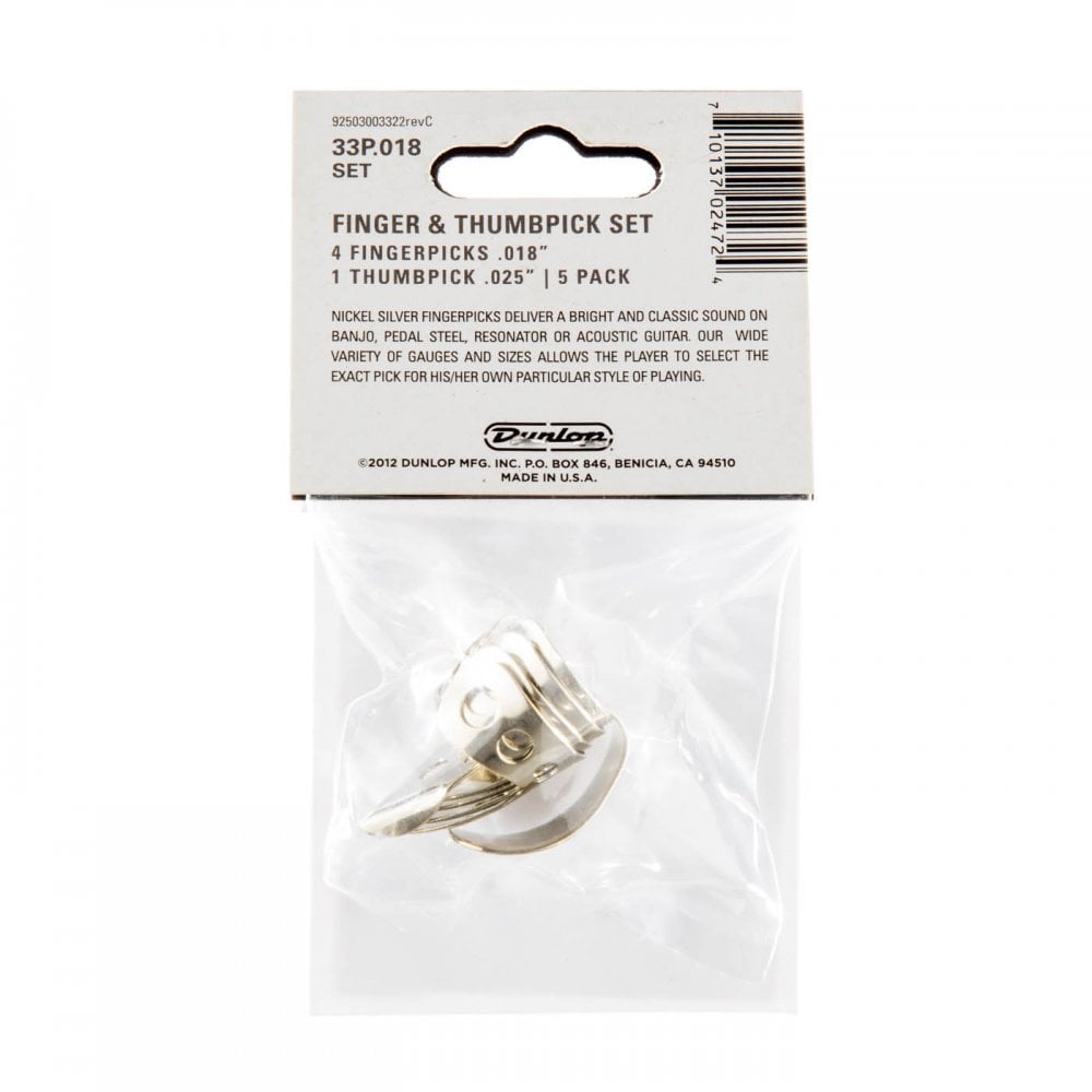 Dunlop Nickel Finger and Thumb Picks 0.18mm Gauge, 5 Pack