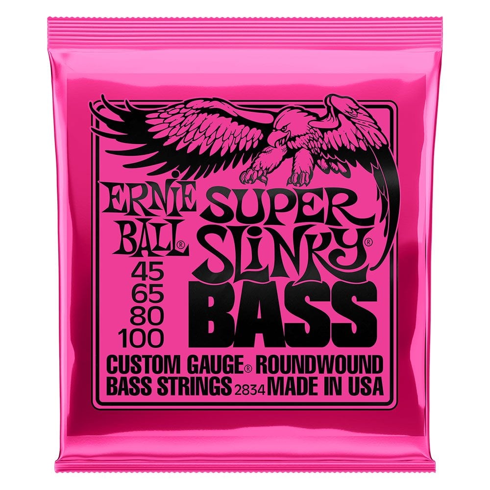 Ernie Ball Super Slinky Nickel Wound Electric Bass Guitar Strings, 45-100