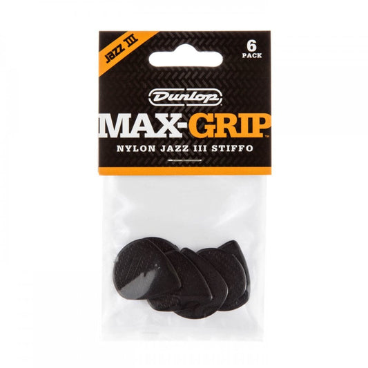 Dunlop Max-Grip Jazz III Nylon Guitar Pick 6 Pack, Black