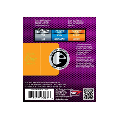 Elixir 11027 80/20 Bronze Acoustic Guitar Strings with Nanoweb Coating, 11-52