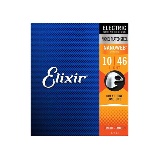 Elixir 12052 Nickel Plated Steel with Nanoweb Coating Electric Guitar Strings, 10-46