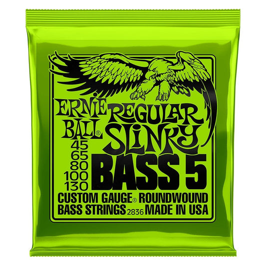Ernie Ball Regular Slinky 5 String Nickel Wound Electric Bass Strings, 45-130