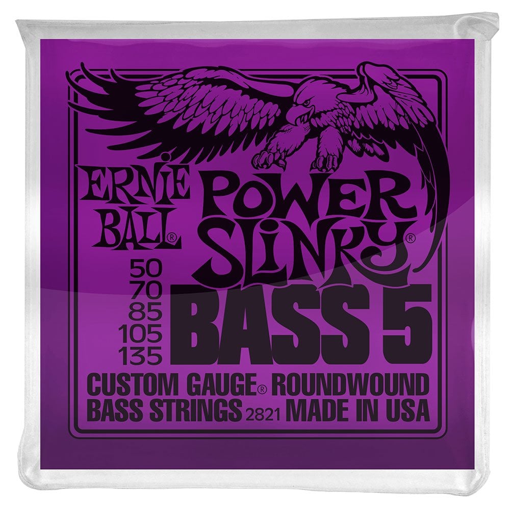 Ernie Ball Power Slinky 5 String Nickel Wound Electric Bass Strings, 50-135