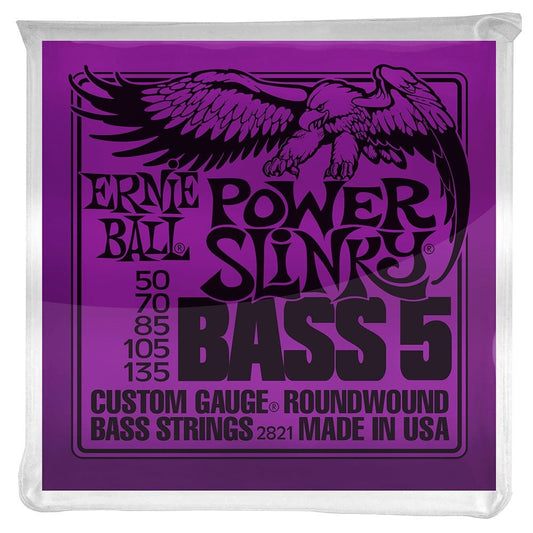 Ernie Ball Power Slinky 5 String Nickel Wound Electric Bass Strings, 50-135
