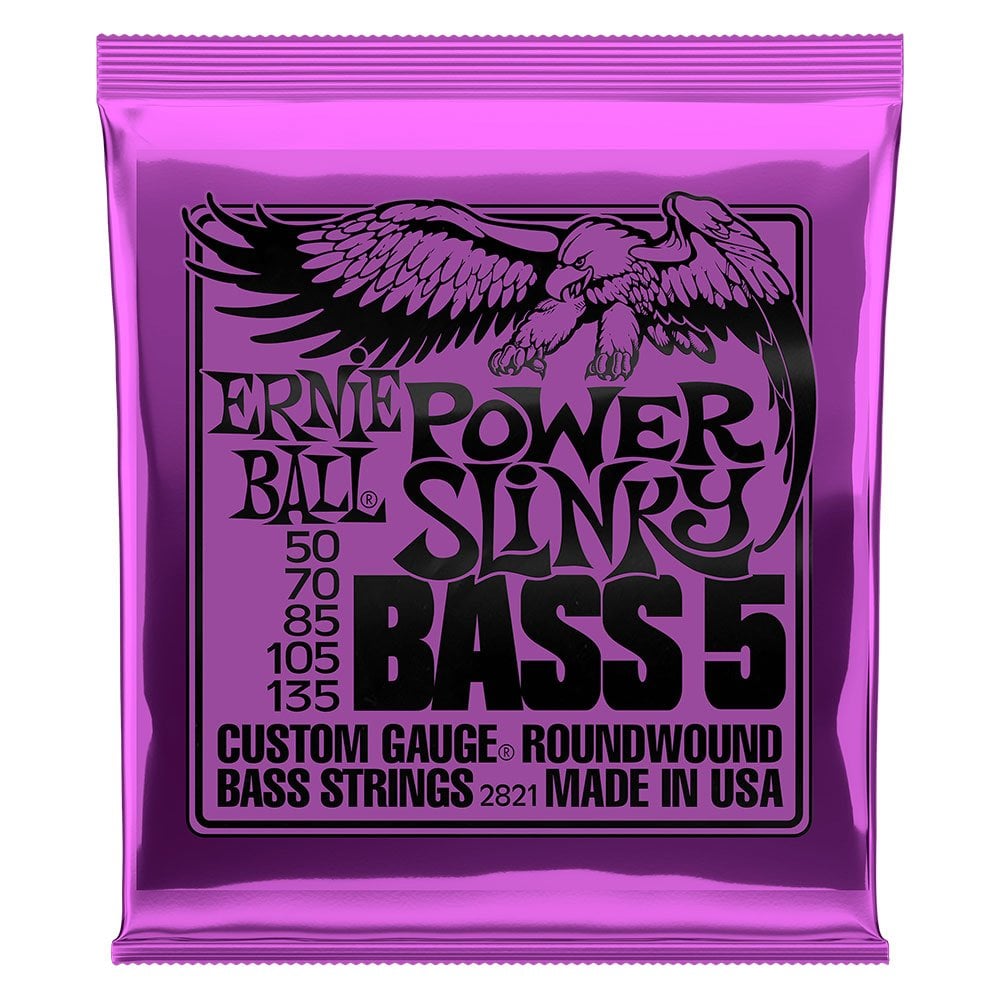 Ernie Ball Power Slinky 5 String Nickel Wound Electric Bass Strings, 50-135