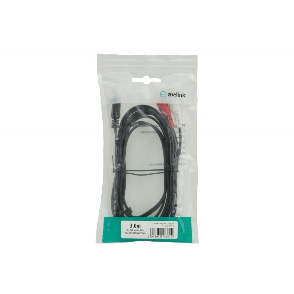 3.5mm Stereo Plug to 2 x RCA Plugs Lead