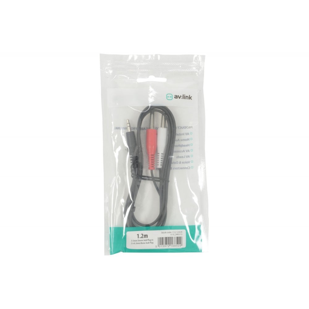 AV Link 3.5mm Stereo Plug to 2 x 6.3mm Mono Plugs Lead