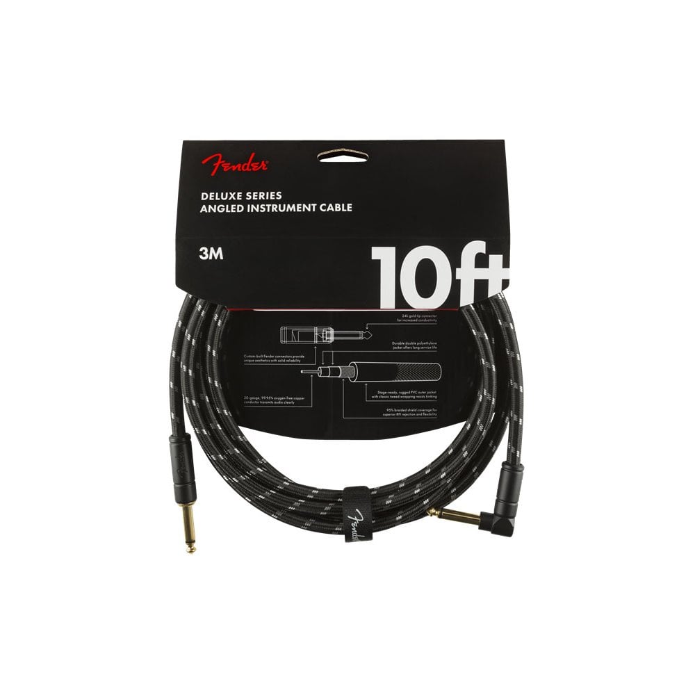 Fender Deluxe Series Instrument Cable, Straight/Angle, 10', Black Tweed