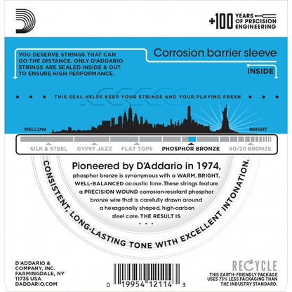 D'Addario EJ16 Phosphor Bronze Acoustic Guitar Strings, Light, 12-53, 3 Pack