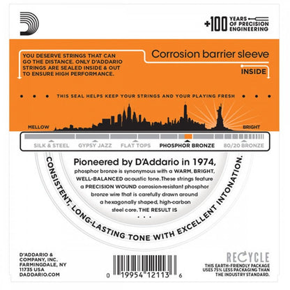 D'Addario  EJ15 Phosphor Bronze Acoustic Guitar Strings, Extra Light, 10-47, 3 Sets