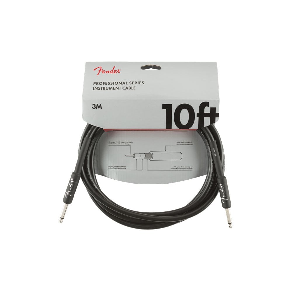 Fender Professional Series Instrument Cable, Straight/Straight, 10', Black