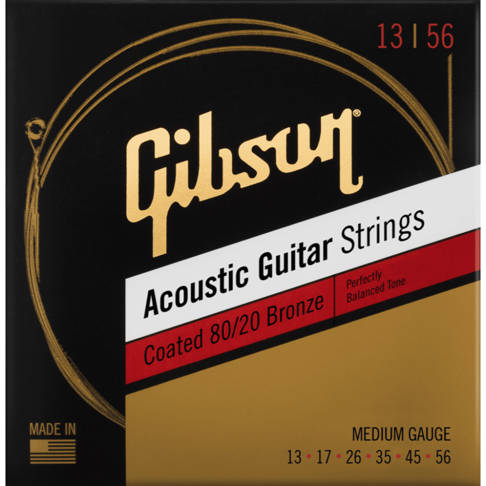 Gibson Coated 80/20 Bronze Acoustic Guitar Strings Light Gauge, 13-56