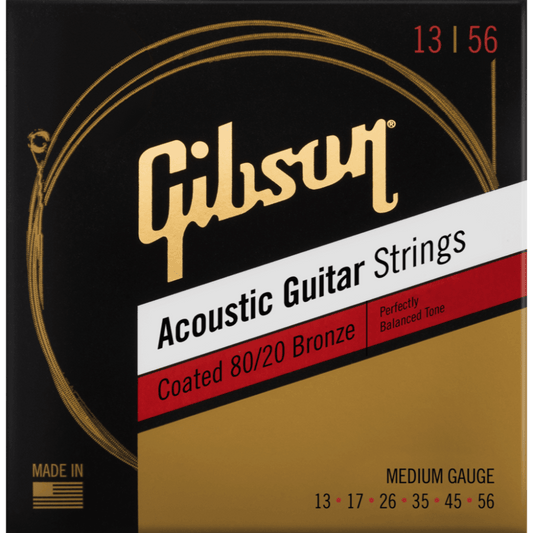 Gibson Coated 80/20 Bronze Acoustic Guitar Strings Light Gauge, 13-56