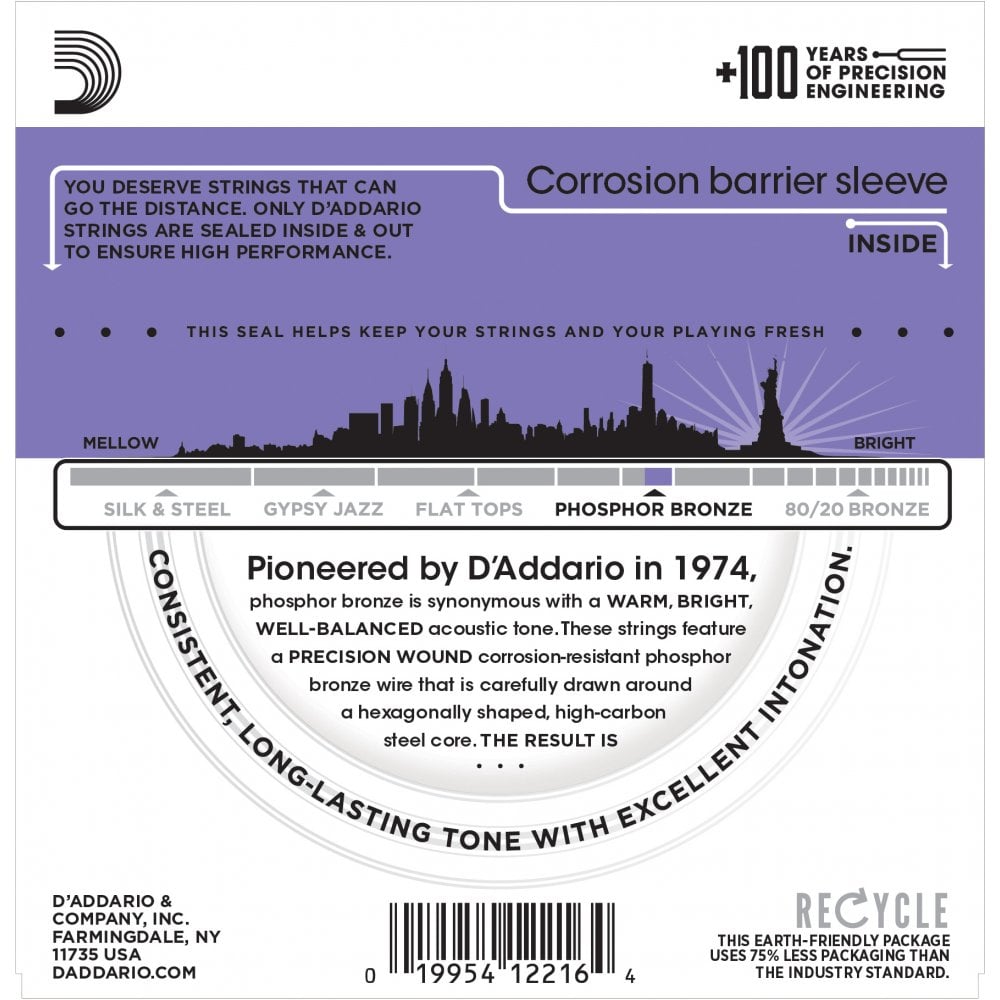 D'Addario EJ26 Phosphor Bronze Acoustic Guitar Strings, Custom Light, 11-52