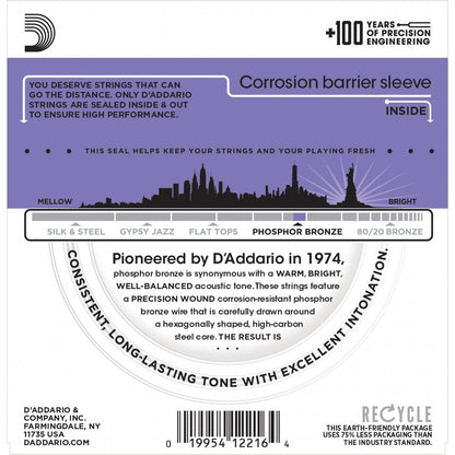 D'Addario EJ26 Phosphor Bronze Acoustic Guitar Strings, Custom Light, 11-52
