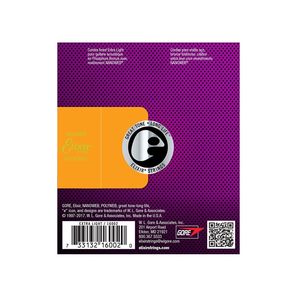 Elixir 16002 Phosphor Bronze Acoustic Guitar Strings with Nanoweb Coating, 10-47