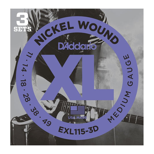 D'Addario EXL115 Nickel Wound Electric Guitar Strings, Medium/Blues-Jazz Rock, 11-49