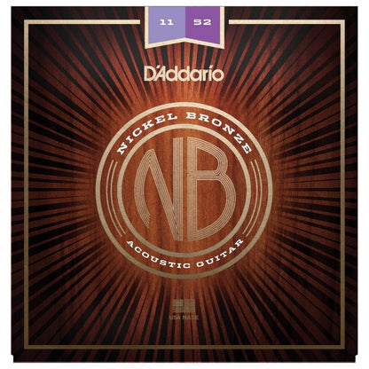 D'addario NB1152 Nickel Bronze Acoustic Guitar Strings, Custom Light, 11-52