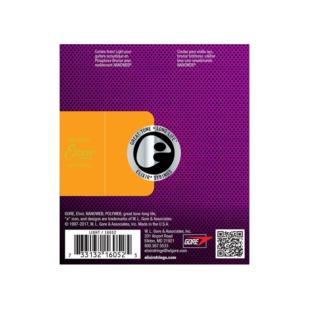 Elixir 16052 Phosphor Bronze Acoustic Guitar Strings with Nanoweb Coating, 12-53