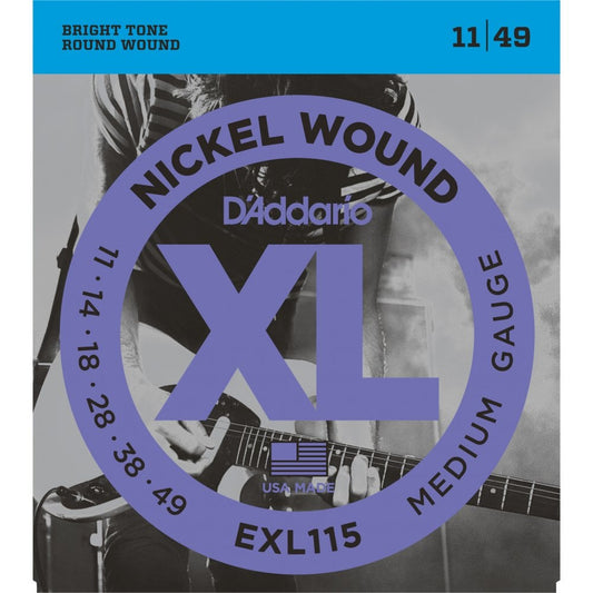 D'Addario EXL115 Nickel Wound Electric Guitar Strings, Medium/Blues-Jazz Rock, 11-49