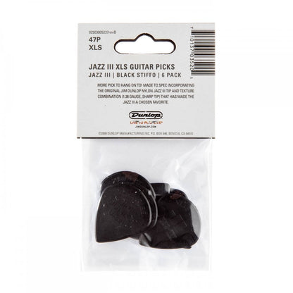 Dunlop Nylon Jazz III XL Guitar Pick 6 Pack, Black