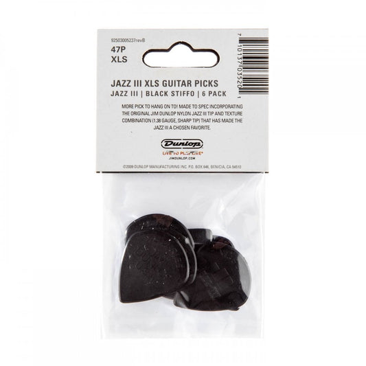 Dunlop Nylon Jazz III XL Guitar Pick 6 Pack, Black