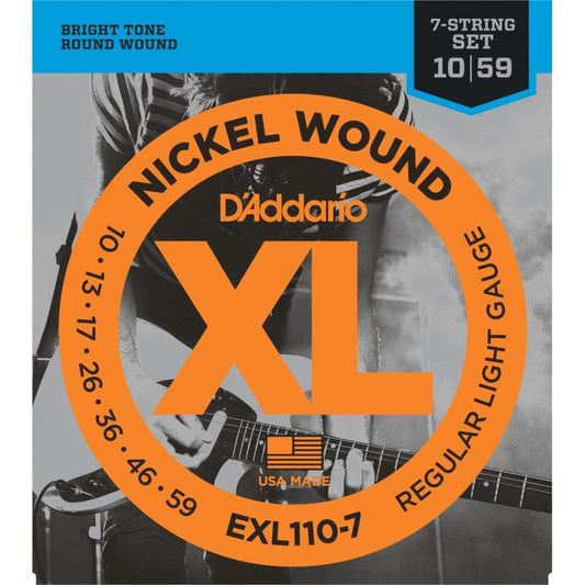 D'Addario EXL110-7 7-String Nickel Wound Electric Guitar Strings, Regular  Light, 10-59