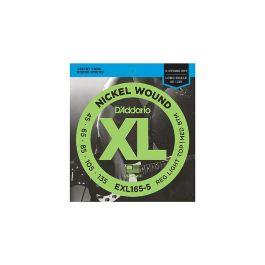 D'addario EXL165-5 Nickel Wound 5-String Bass Strings, Custom Light, 45-135, Long Scale