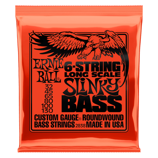 Ernie Ball 2838 Slinky Long Scale 6-String Nickel Wound Electric Bass Strings 32-130 Gauge