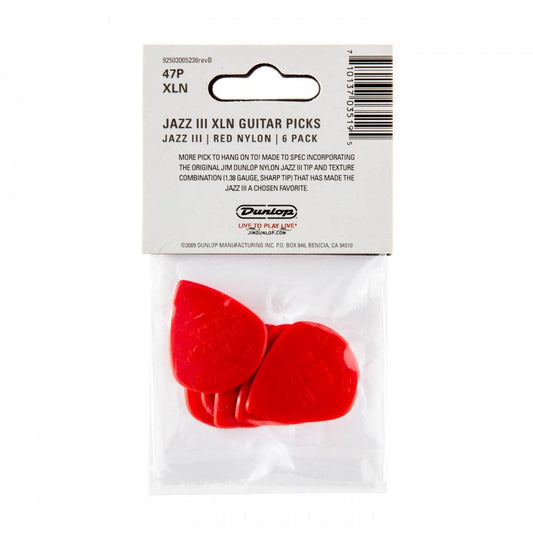 Dunlop Nylon Jazz III XL Guitar Pick 6 Pack, Red