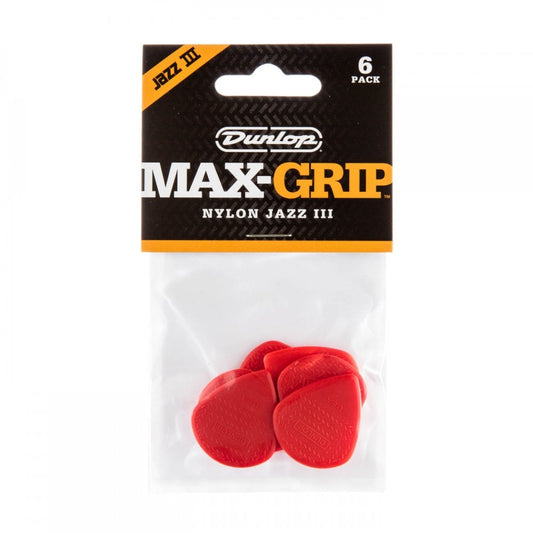 Dunlop Max-Grip Jazz III Nylon Guitar Pick 6 Pack, Red