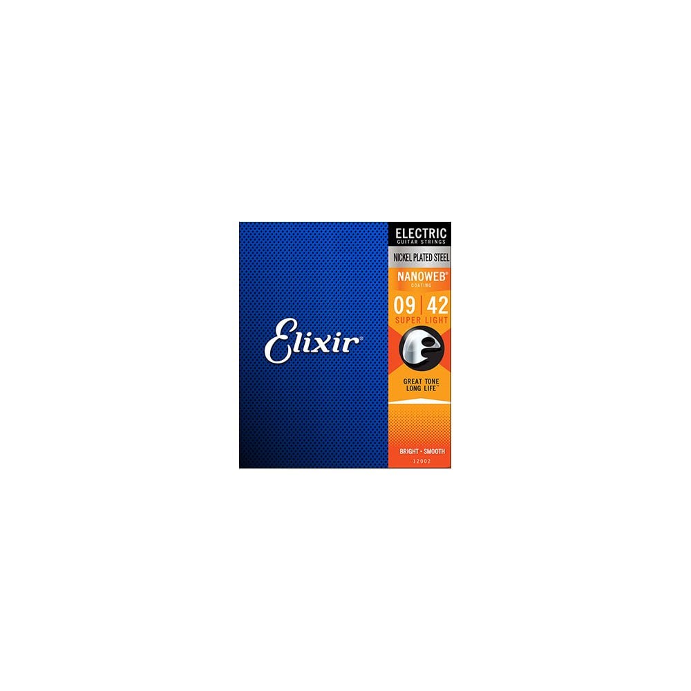 Elixir 12002 Nickel Plated Steel with Nanoweb Coating Electric Guitar Strings, 9-42