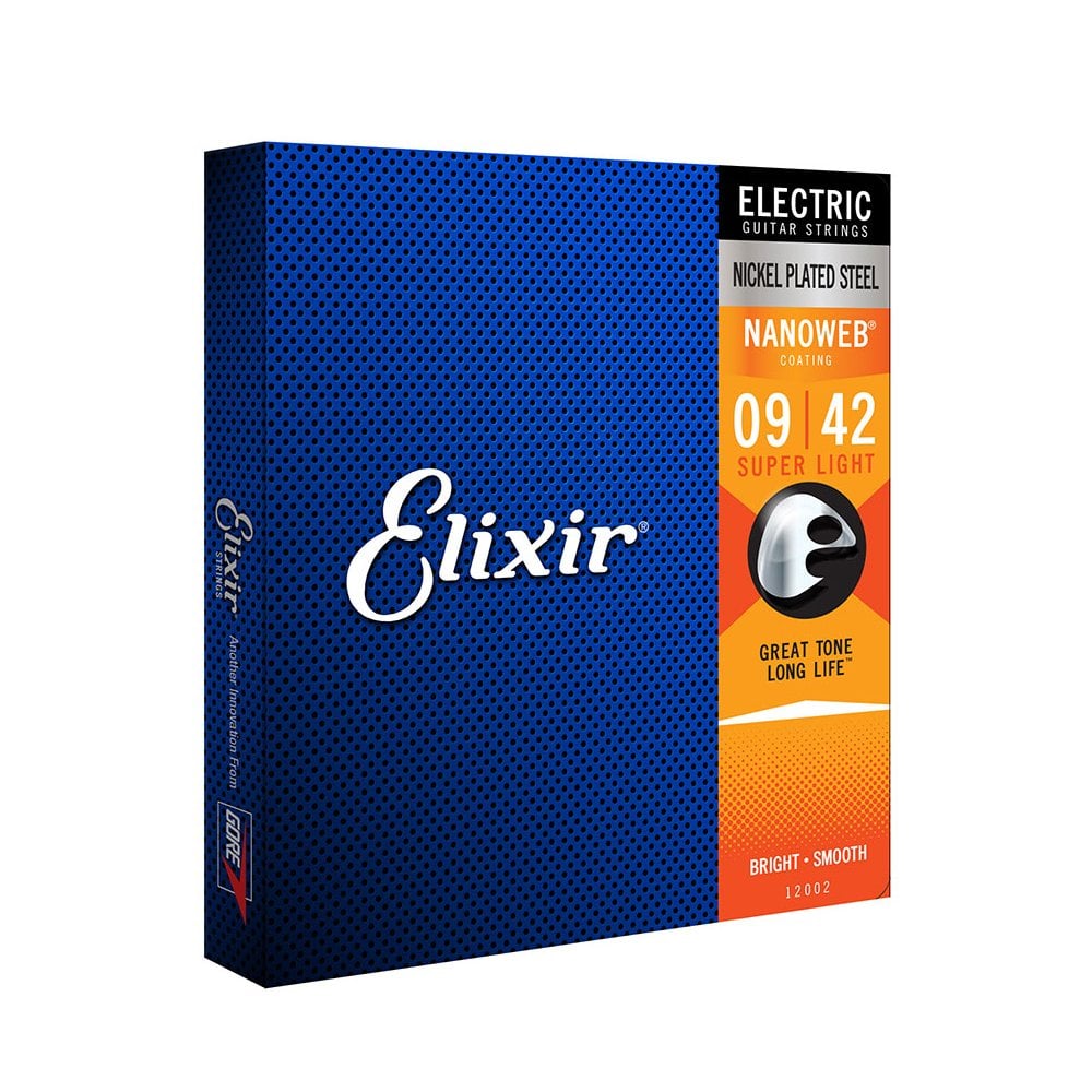 Elixir 12002 Nickel Plated Steel with Nanoweb Coating Electric Guitar Strings, 9-42