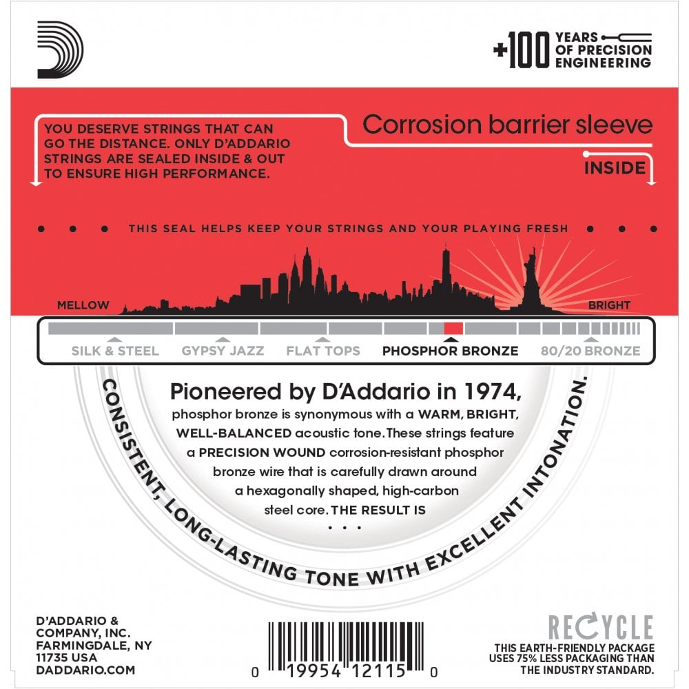 D'Addario EJ17 Phosphor Bronze Acoustic Guitar Strings, Medium, 13-56