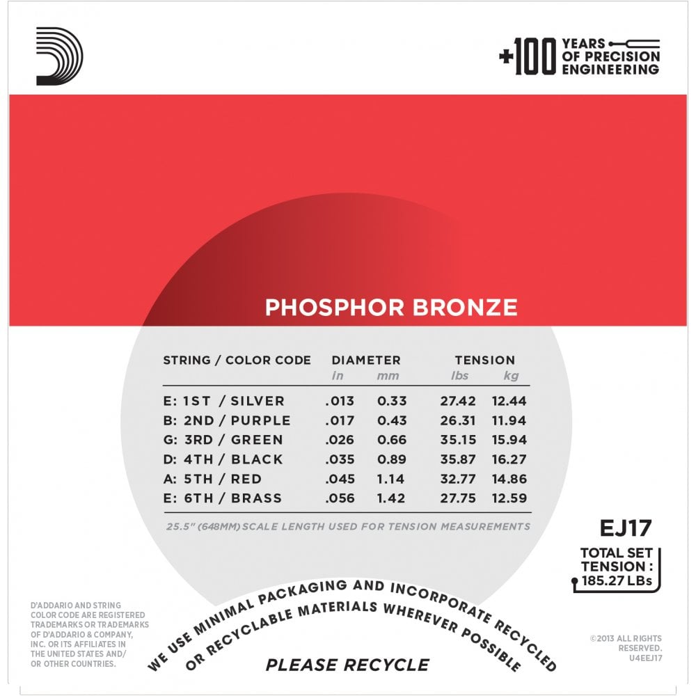 D'Addario EJ17 Phosphor Bronze Acoustic Guitar Strings, Medium, 13-56
