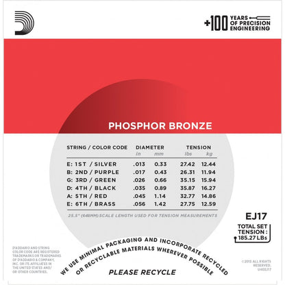 D'Addario EJ17 Phosphor Bronze Acoustic Guitar Strings, Medium, 13-56