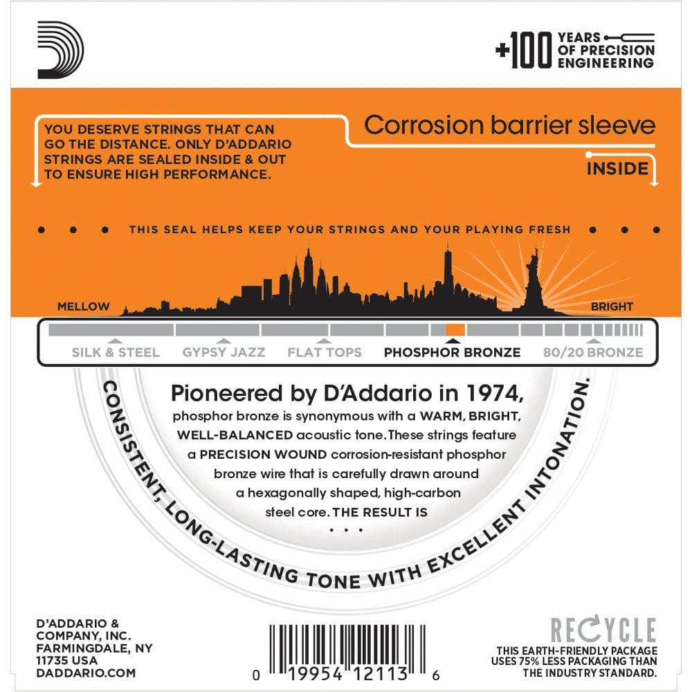 D'Addario EJ15 Phosphor Bronze Acoustic Guitar Strings, Extra Light, 10-47