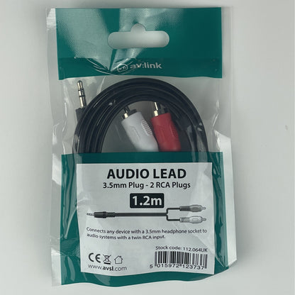 AV Link 3.5mm Stereo Jack - 2x Male RCA Phono 1.2m