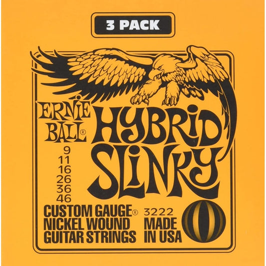 Ernie Ball Hybrid Slinky Nickel Wound Electric Guitar Strings 3 Pack - 9-46 Gauge
